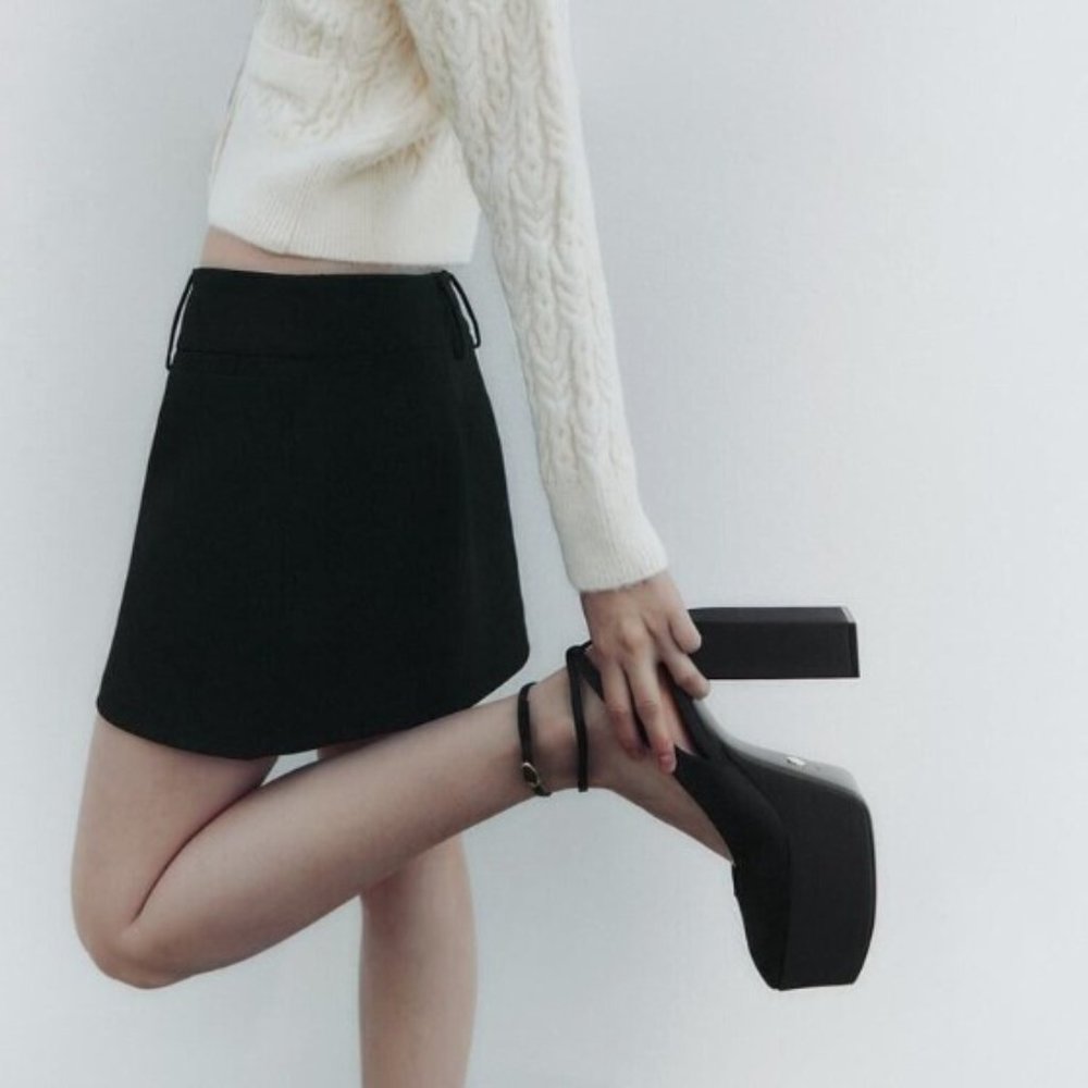 NWT Zara High Heel Black Platform Slingback Shoes